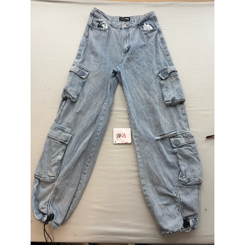 Fashion Nova Light Wash Cargo Denim Jeans Bungee Ankle RH062310 Womens 11